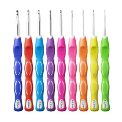 KOKNIT 9 Size Crochet Hooks Set, 2mm-6mm Large Ergonomic Grip Soft Handles and Aluminum Knitting Needles for Beginners