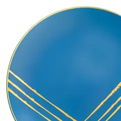 Blue with Gold Brushstroke Round Disposable Plastic Dinner Plates - 10.25" (120 Plates)