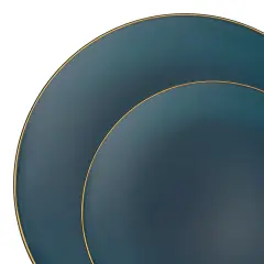 Navy with Gold Rim Organic Round Disposable Plastic Dinnerware Value Set (120 Guests)
