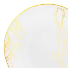 White with Gold Antique Floral Round Disposable Plastic Appetizer/Salad Plates - 7.5" (120 Plates)