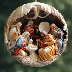 Kitcheniva 2D Wooden Vintage Birth of Jesus Nativity Scene Christmas Ornaments