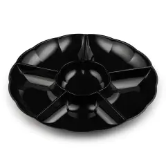 Black Big 6-Partition Round Disposable Plastic Trays (24 Trays)