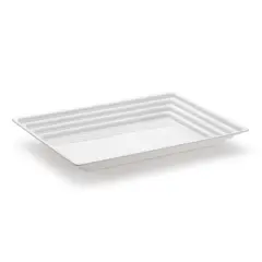 White Rectangular with Groove Rim Plastic Serving Trays - 9" x 13" (24 Trays)