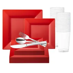 Red Square Plastic Wedding Value Set (120 Settings)