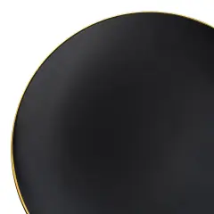 Black with Gold Rim Organic Round Disposable Plastic Dinner Plates - 10.25" (120 Plates)