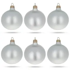 Set of 6 Matte White Glass Ball Christmas Ornaments 3.25 Inches