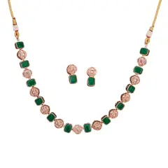 Classic Necklace with Rose Gold Plating Traditional Jewelry Matte Gold Necklace South Indian Jewelry Adjustable Slider Necklace Indian Wedding Favor Necklace for Women GREEN