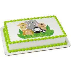 Baby Jungle Animals Baby Shower Edible Cake Topper Icing Image,
