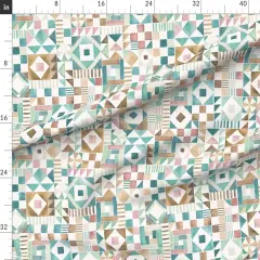 Various Fabrics by the Yard or Fat Quarter Watercolor Geometric Faux Tile Art Deco Square Checkered Patchwork Colorful Folk Cheater Quilt Traditional Classic Custom Printed Fabric by Spoonflower