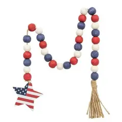Red White Blue Beaded Garland with USA Star Cutout for Patriotic Decor