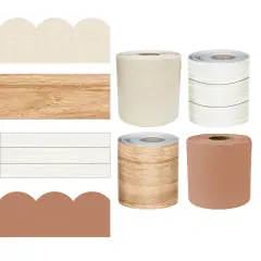 Carson Dellosa 260Ft Modern Farmhouse Bulletin Board Borders, Dark Brown, Linen, and Wood Bulletin Board Border for Bulletin Board, White Board, Office D&eacute;cor, Farmhouse D&eacute;cor, and Classroom D&eacute;cor