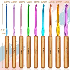 Bamboo Crochet Hooks Comfort Grip, 6.7" Crochet Kit Longer Aluminum Shaft Crochet Needles for Crocheting, Ergonomic Knitting Hooks Set for Crochet Yarn Craft, Premium Knitting Crochet Supplies