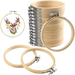 FEBSNOW 16 Pieces 4 Inch Embroidery Hoops Adjustable Natural Material Circle Cross Stitch Hoop Ring Bulk Wooden Round Embroidery Hoop for Art Craft Handy Sewing and Christmas Decoration