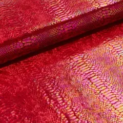 1 Yard Anaconda Foil Printed Stretch Velvet Fabric 58/60" Width Red