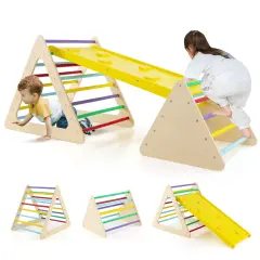 Beech and Birch Wood Kids Climbing Triangle Set Montessori with Ramp and Balance Board