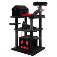 6-Tier Gothic Cat Tree Tower Activity Center with Church-Shaped Condo and Coffin-Shaped Bed