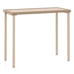 Light Brown Metal and PE Rattan Bar Table with Spacious Top and Sturdy Frame