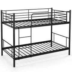 Black Metal Twin Over Twin Bunk Bed with High Guardrails and Ladder