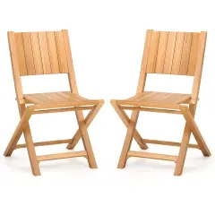 Set of 2 Teak Wood Patio Foldable Dining Chairs with Slatted Surface Perfect for Outdoor Use