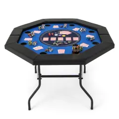 Folding Poker Table with Cup Holders, Armrest and Casino Felt Blue