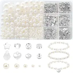 1000Pcs Pearl Beads for Bracelets Making, Pearl Beads for Jewelry Making for Adults, Silver Bracelet Beads DIY Kit, Silver Spacer Beads for Bracelets, Women Friendship Bracelet Making Kit (Silvery)
