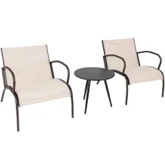 3 Piece Patio Wide Armchair Set Including Round Coffee Table with Metal Frame