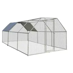 Grey Large Walk In Chicken Coop with Lockable Steel Door and PVC Coated Hexagonal Wire Mesh