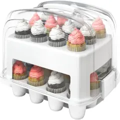 Cupcake Carrier, White Cupcake Holder Carries 24 Standard-Size Cupcakes, Muffin Traveler Two Tier Stand Reusable Cupcake Box