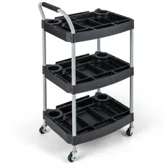 Black 3 Layer Detailing Tool Rolling Utility Cart with Multiple Divider and Bottle Holder