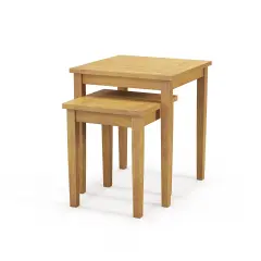 Natural Teak Wood Nesting Side Tables with Slatted Top, Space-Saving Design