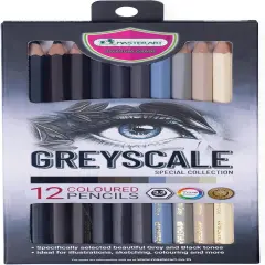 Greyscale Colored Pencils 12 Colors for Kids and Adults Coloring