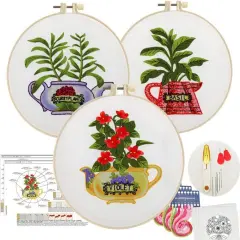 3 Pcs Embroidery Kit for Beginners Adults Cross Stitch Kit with Easy Stamped Flower Pattern