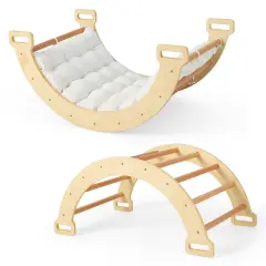 Natural Pine and Beech Wood 2-in-1 Climbing Arch with Cushion for Kids