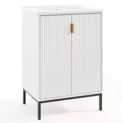 White Bathroom Vanity with Ceramic Sink and Adjustable Shelf