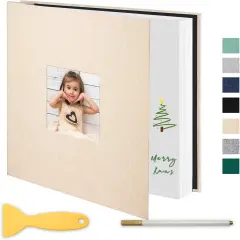 Photo Album Scrapbook 11x10.6 Inch Linen Cover for Wedding, Baby, Family, Graduation, Dog, Vacation