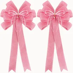 2 Pack Pink Bows 12x20inch Large Burlap Wreath Bow with Glitter String for Home Front Door Decor,Easter Bow