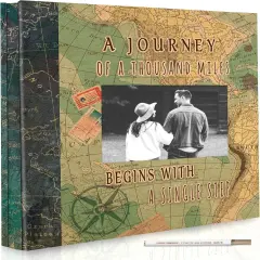 Adventure Scrapbook Album with Metallic Pen Magnetic Self-Stick Page Scrapbook for 3x5 4x6 5x7 6x8 8x10 Hand Made DIY 40 Pages Albums, Printed Kraft Paper Cover Memory Book (Map with Window)