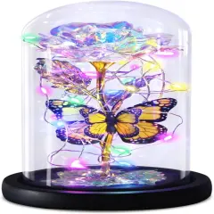 Gifts for Women Galaxy Butterfly Rose in Glass Dome, Light Up Forever Roses Birthday Gifts for Mom Grandma Wife, Eternal Rose Gifts for Mother's Day Valentines Anniversary Thanksgiving Gifts
