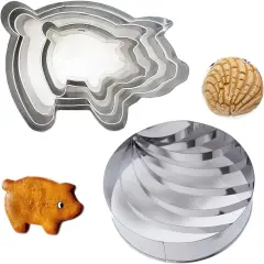 4 Inch Concha Cutter Mexican Bread Mold with 5 Sizes Piggy Cookie Cutters, Stainless Steel Molde Para Hacer Conchas De Pan, Metal Concha Shell Stamp and Pig Cookie Cutter Set