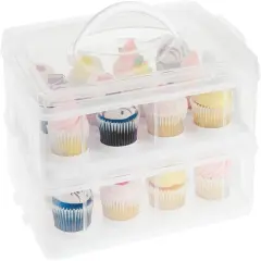 Tier Cupcake Carrier 24 Count - Cupcake Transport Container with Lid for Muffins (13.5" x 10.25" x 7.5") - Cake Travel - Pie Carrier - Container Lid -