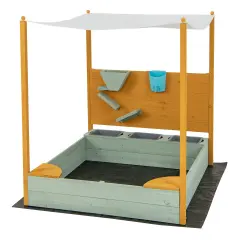 Wooden Sandbox with Sand Wall & Canopy for Kids 47x42
