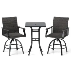 3 Pieces Patio Swivel Bar Set including 2 Swivel Chairs and 1 Bar Table with Aluminum Frame