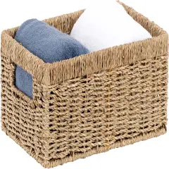 Wicker Baskets (Medium, Seagrass, 1PC) Rattan Storage Baskets for Shelves, Woven Seagrass Holder