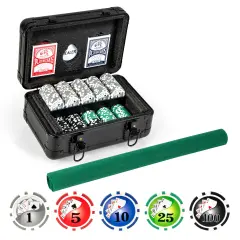 300 Poker Chip Set with Lockable Aluminum Case and Poker Felt Cards Dealer Button