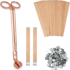 100pcs Wooden Candle Wicks 5.1 x 0.5 Inch, Smokeless Cherry Wood With Metal Clips and Glue Dots, Includes Wick Trimmer, Perfect for Candle Making Kit and Soy Wax Candlemaking