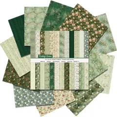 Scrapbook Paper, 24 Sheets/24 Designs Vintage Green Scrapbook Paper Set, Double-Sided Garden Pattern Floral Decorative Craft Paper For DIY Card Making Photo Album Journal Decor