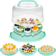 Cake Carrier with Handle, Cupcake Holder Deviled Egg Containers with Lid, 3-in-1 Multi-Purpose Food Storage for Dessert Baking Party Camping