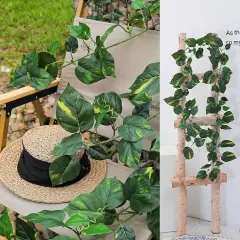 2Pack 14Ft Flame Retardant Artificial Ivy Scindapsus Leaves Bendable Fake Green Plants Vines Ivy Garland Wreath Silk Hanging Rattan Bedroom Wedding Party Garden Wall Table Front Door Ceiling Decor