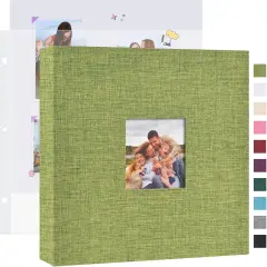 DIY Scrapbook Photo Album with 20 Plastic Sleeves 40 Pages Linen Cover 3 Ring Folder Binder for Wedding Baby Family and DIY Projects (Green)