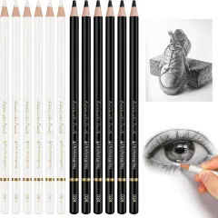 6 Black 6 White oil color pencils coloring drawing pencil oil-based wooden colored pencils for artists beginners artists, 12 pack